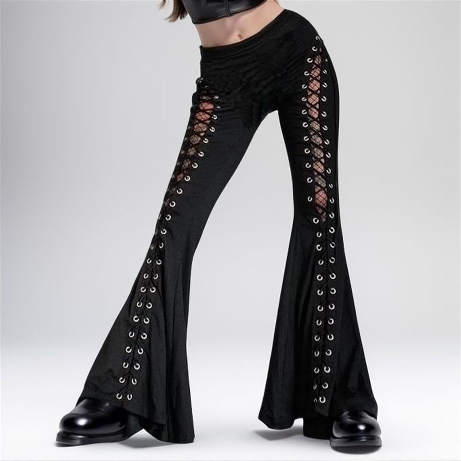 Goth Trendy Bell Bottom Pants for Woman Flared Y2k Alt Western Punk Hippie Rave Rock Disco Lounge Vampire - Image 5