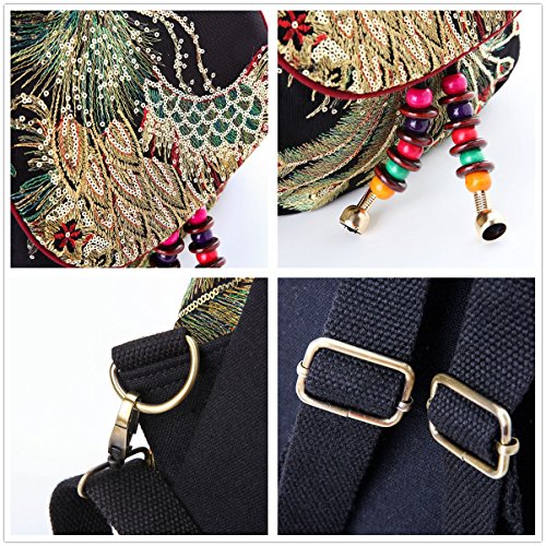 Goodhan Vintage Phoenix Sequins Embroideried Women Backpack Daypack Travel Shoulder Bag One_Size #TOP6