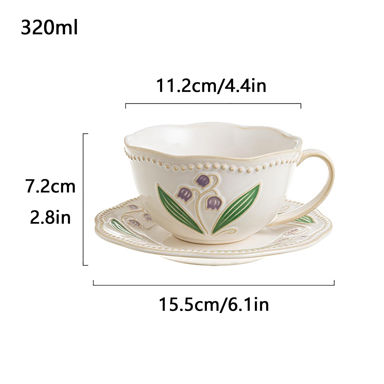 Filiżanka do Kawy Ze Spodkiem, Ceramiczny Kubek z Kwiatowym Wzorem, Wykwintna Filiżanka Śniadaniowa, Antypoślizgowa I Odporna na Oparzenia, do Domu Lub Biura(Purple)