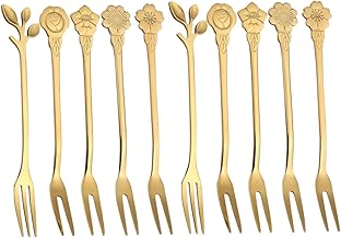 KJHBV 10 Pçs Bolos De Lanche Coquetel De Frutas Garfos De Metal Garfos Pequenos Conjunto De Garfo De Flor Garfos Para Sobremesa Garfo Para Aperitivo Garfos De Bolo Requintados Garfos De