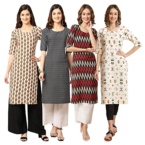Image of Pinkmint Women's Crepe Digital Print Straight Kurta [Pack of 4]