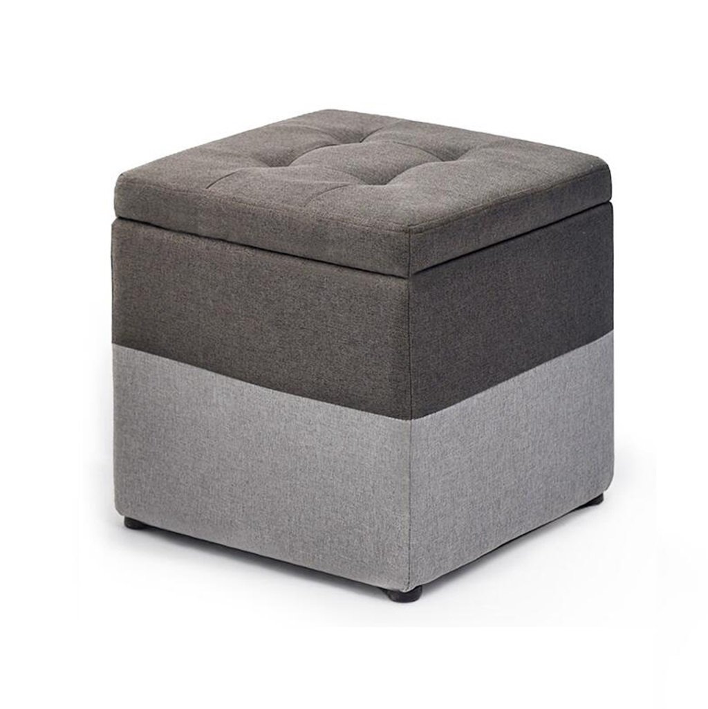 Boîte de rangement cube pouf coffre en lin gris avec couvercle 150kg
