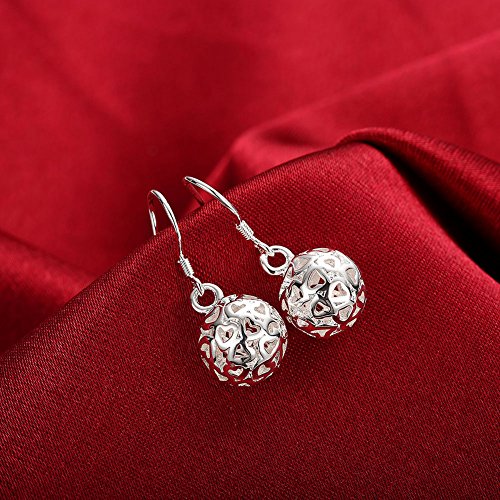 Hollow Ball Round Cage Heart Love Filigree Fish Hook Dangle Drop Earrings For Women Girls Sensitive Ear Fashion Elegant Sterling Silver Plated Lightweight Dangling Hypoallergenic Jewelry Gifts #TOP4