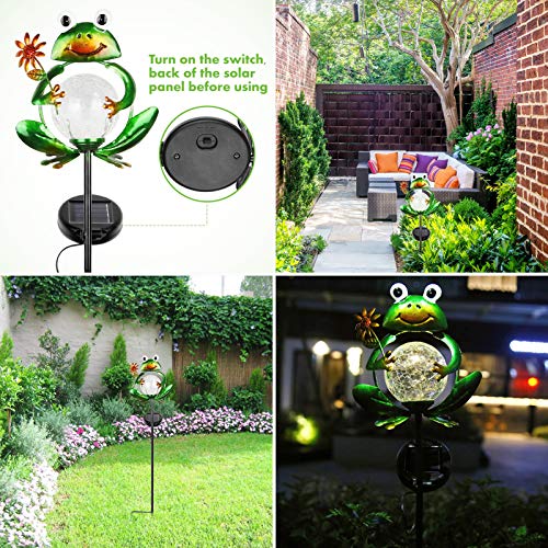 Litake Decorative Frog Garden Solar Lights Outdoor, Metal Frog Garden Decor for Outside Solar Stake Lights for Garden Lawn Ornaments Patio Yard Decorations
