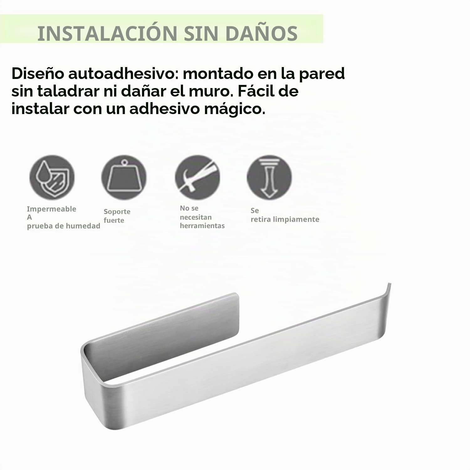 Toallero de Baño Adhesivo Toallero montado en la Pared 25 cm Toallero Adhesivo baño acero Inoxidable Colgar Toallero sin Taladro sin Orificio para baño Cocina Dormitorio - Plata cepillada