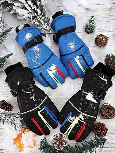 Image of SATINIOR 2 Pairs Kids Waterproof Winter Snow Gloves Ski Gloves for Boy Girl Outdoor Warm Thickening Snowboard