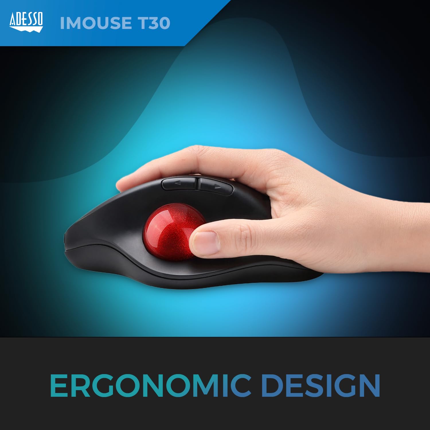 Adesso iMouse T30 - Ratón (mano derecha, Trackball, RF Wireless, 4800 DPI, Negro, Rojo)