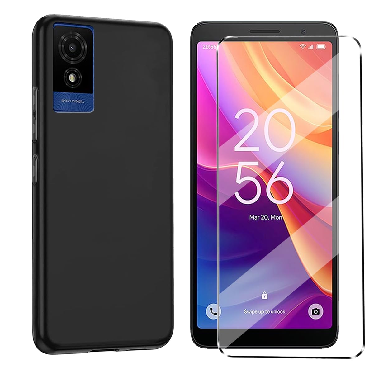HuiYouMY 2-in-1 Case Compatible with TCL 501 Cover with 1 Pack Tempered Glass Screen Protector for TCL 501