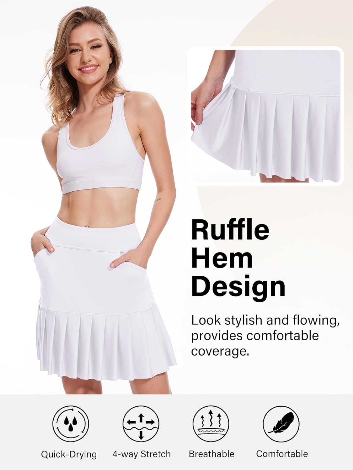 M MOTEEPI 19" Golf Skirts for Women Knee Length Ruffle Hem Skirt Tennis Skirt Athletic Skort for Workout Running - Image 5