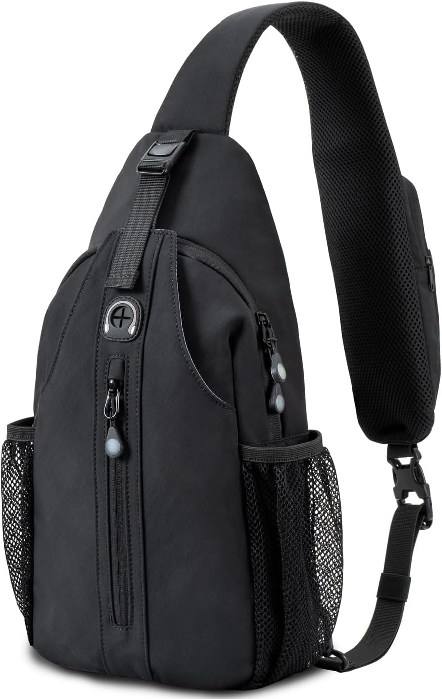 LEDAOU Crossbody Sling Bag Anti-Theft Sling Backpack Cross Body Shoulder Chest Bag Fanny Pack Travel Hiking Daypack (Black)