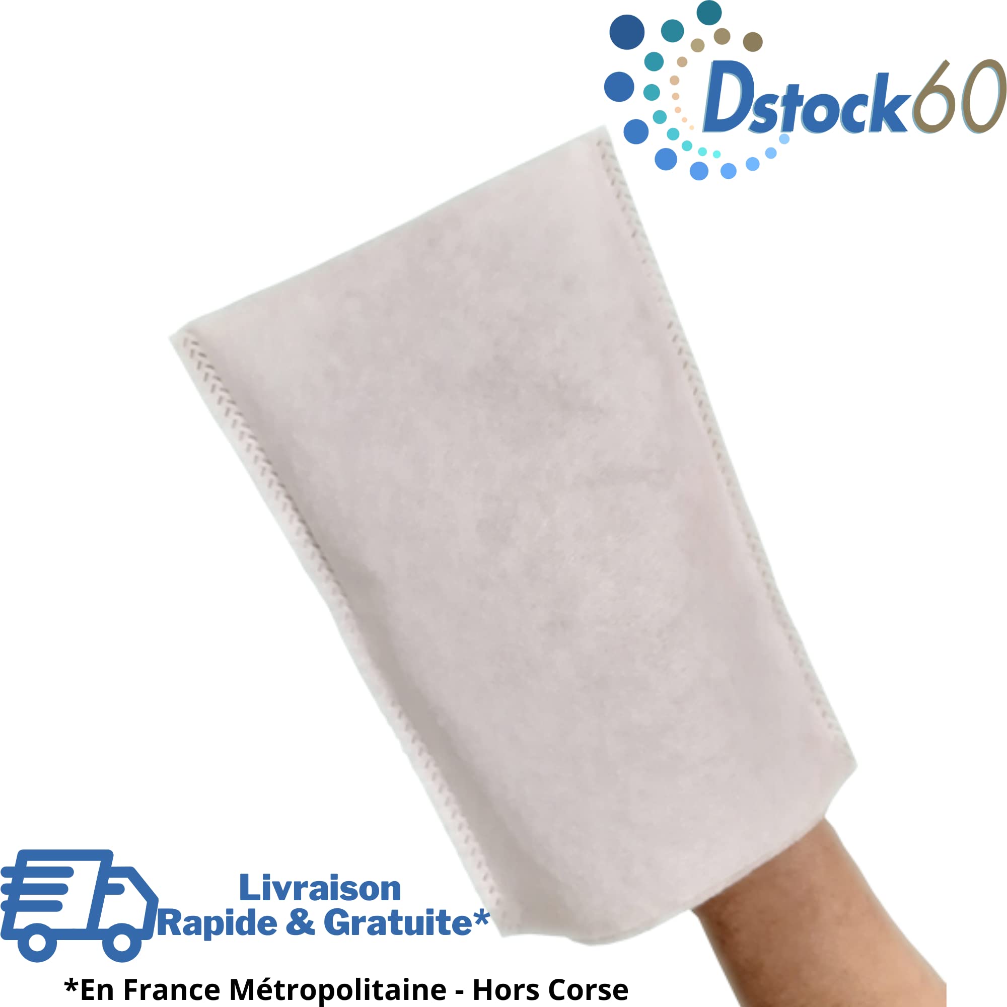 DSTOCK60-1000 gants de toilette lisses - Usage unique - 150 x 210 mm - Résistants, absorbants, ultra doux