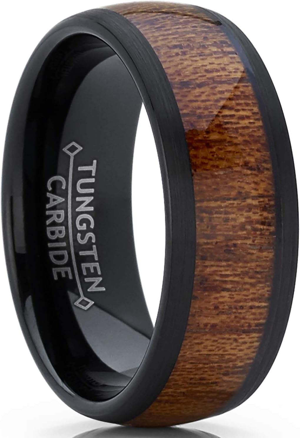 Metal Masters Men's Women's Tungsten Carbide Wedding Band Engagement Ring, Real Brown Or Blue Wood Inlay, Comfort Fit 8mm