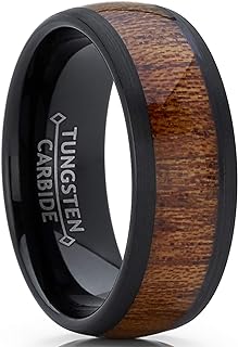 Men's Women's Tungsten Carbide Wedding Band Engagement Ring, Real Brown Or Blue Wood Inlay, Comfort Fit 8mm