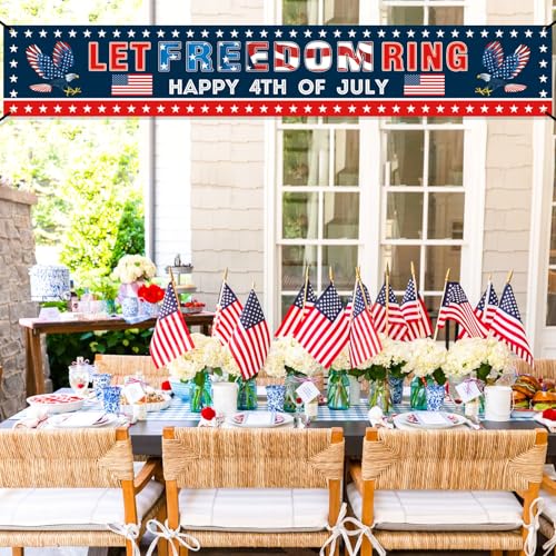 Image of 4th of July Decorations Let Freedom Ring Banner, Red White and Blue Happy 4th of July Yard Sign, Patriotic Party Decor 9.8 x 1.6 ft