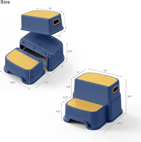 Miniatura 7 de Taburete antideslizante de 2 escalones para entrenamiento de orinal y lavabo de baño, altura doble de 9.5 pulgadas, taburete de seguridad resistente