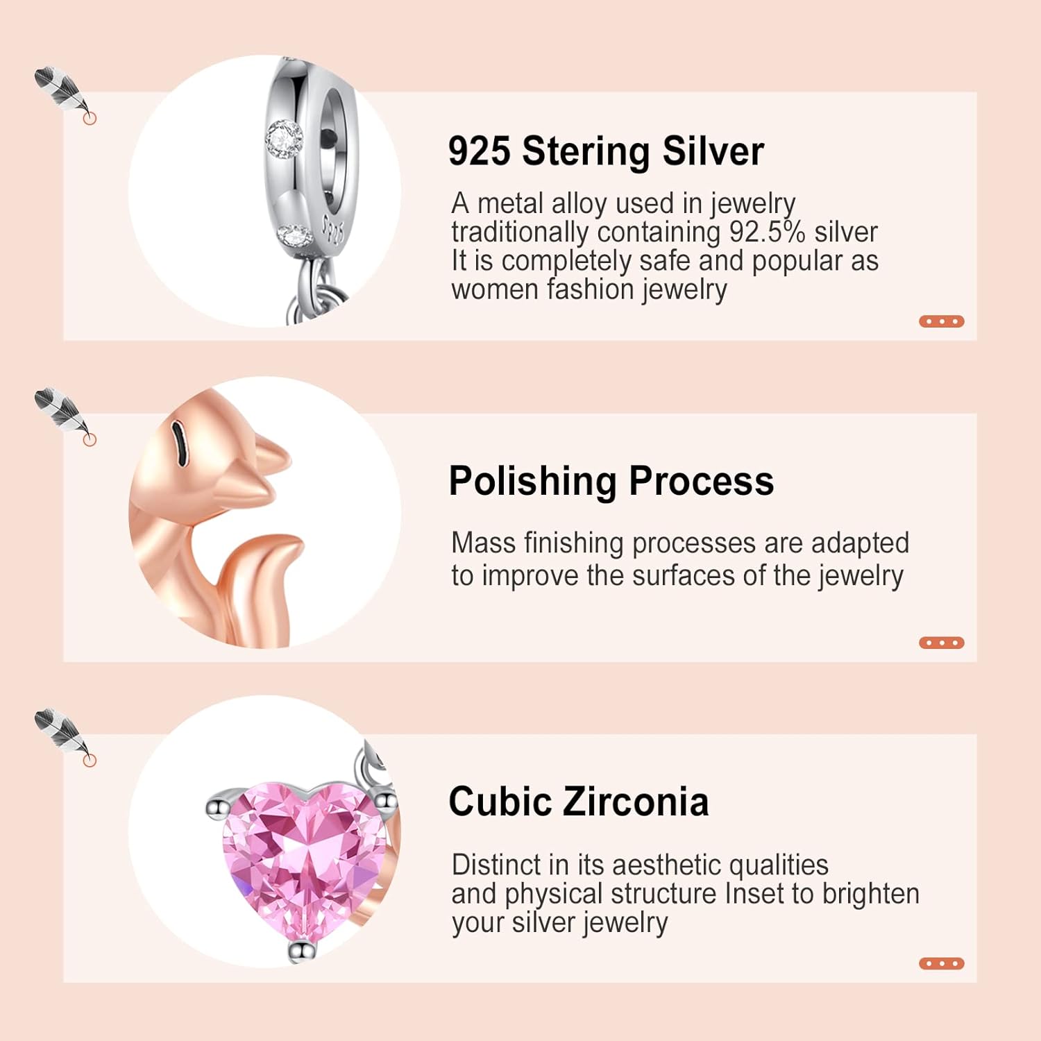 Annmors Rose Gold Charms for Bracelets 925 Sterling Silver Dangle for Women Bracelet & Necklace Pendant - Image 4