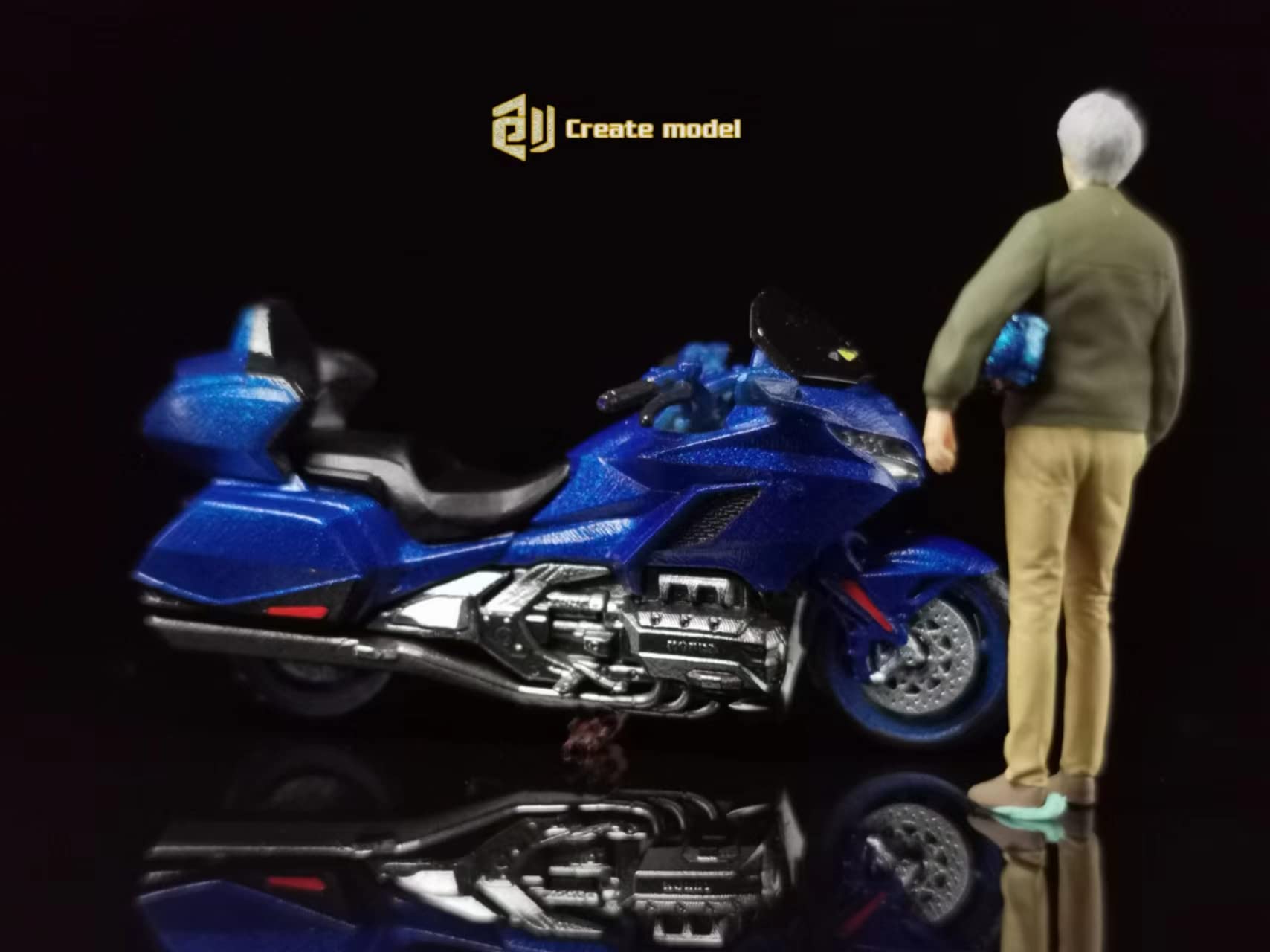 Amazon | 1/64 Create model ホンダ GL1800 バイク 青 男性バイカー