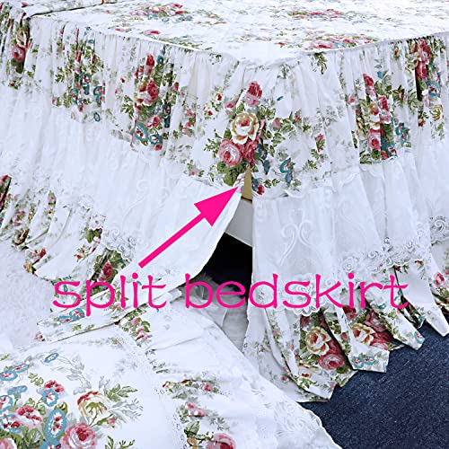 Fadfay Ruffled Bedspread California King Quilted Bed Skirt Floral Shabby Vintage Rose Chic Lace Bedding Girls Luxury Lightweight Coverlets Deep Drop Fitted Sheet Super Soft Cotton Split Corner 3 Pcs #TOP3