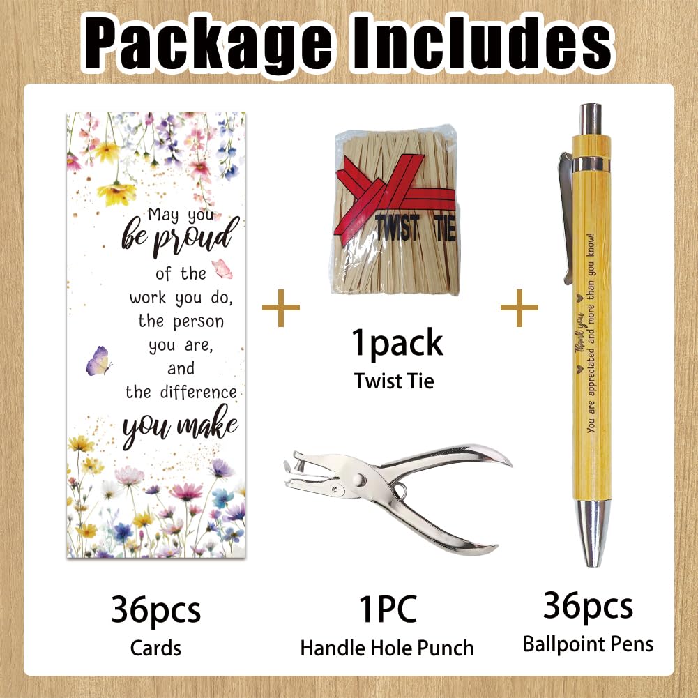 WEBEEDY 36 Sets Employee Appreciation Gifts Bulk May You Be Proud Sign Bamboo Pen with Inspirational Notes Flower Bookmark Cards for Christmas Office Coworker Colleague Nurse Teacher Team Party Favor - Image 3