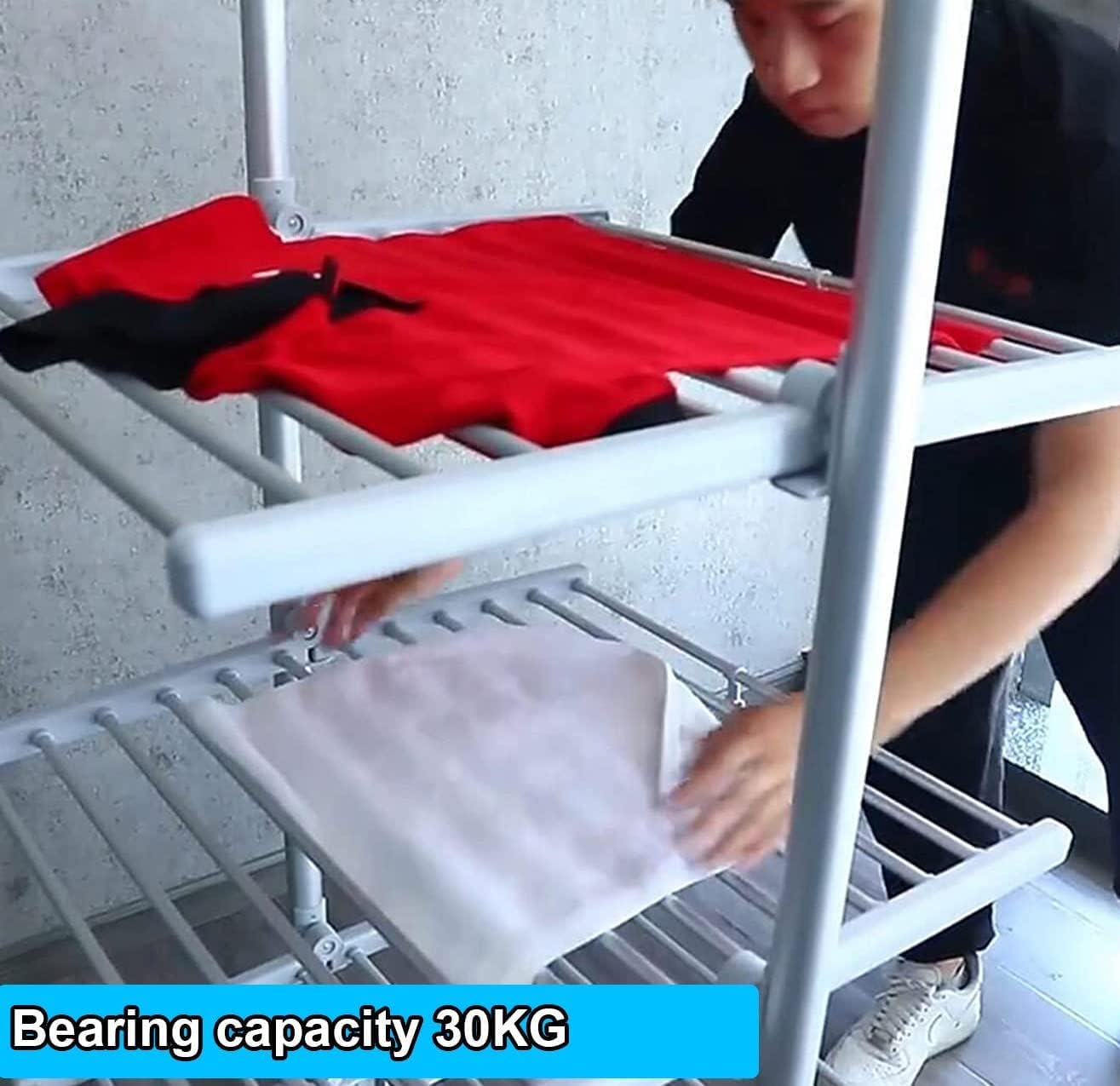 Heated Clothes Aire Dryer, 3-Tier Folding Electric Clothes Drying Racks Indoor, 300W Stainless Steel Electric Towel Clothes Portable Movable Energy-Efficient Laundry Dryer