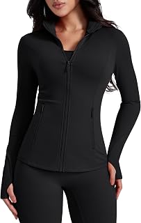 AVGO Women's Lightweight Zip-Up Workout Jacket - Slim Fit Athletic Running Gym Top with Pockets & Thumb Holes