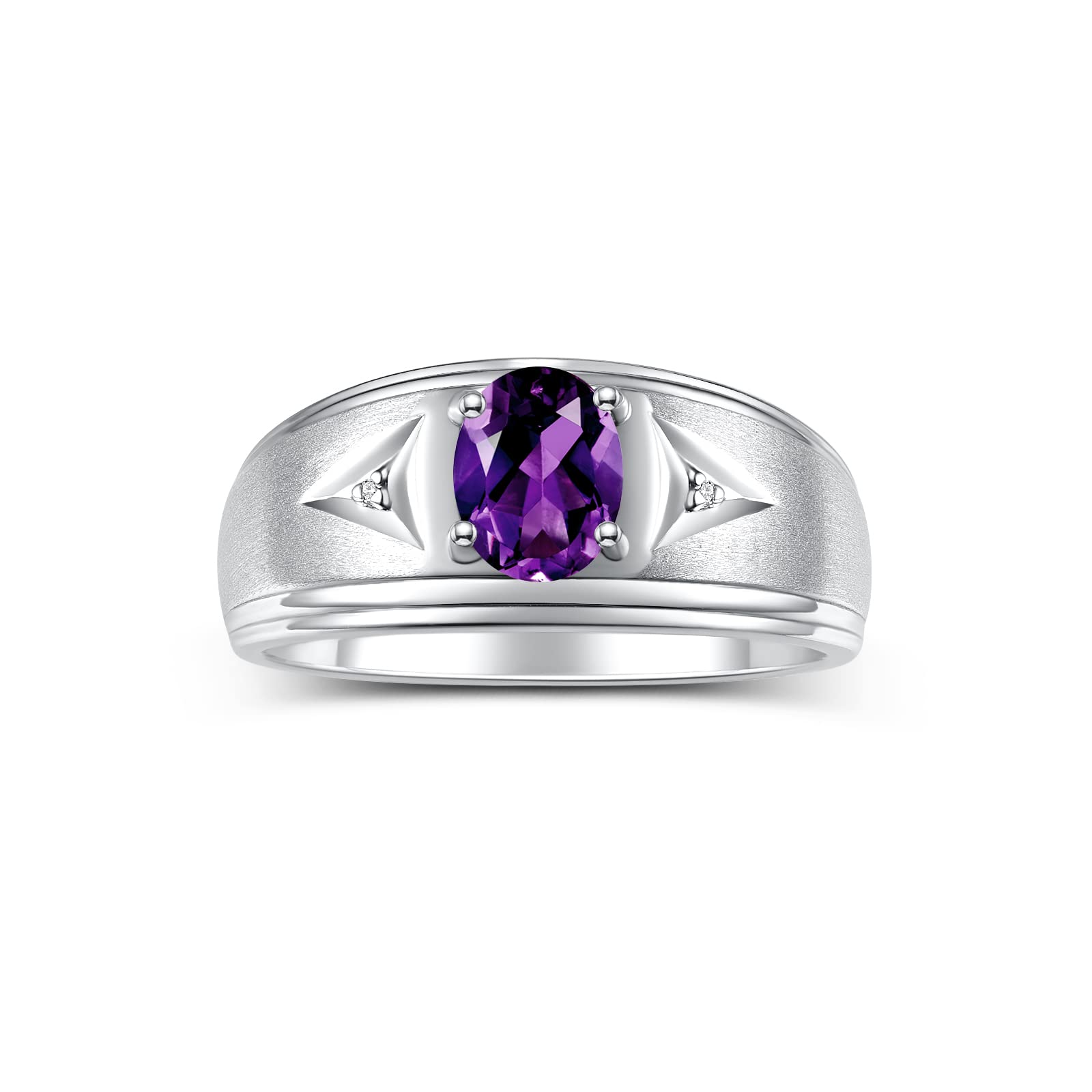 Rylos Men's Rings Classic Design 8X6MM Oval Gemstone &amp; Sparkling Diamond Ring - Color Stone Birthstone Rings for Men, Sterling Silver Rings in Sizes 8-13. Elevate Your Style with Timeless Elegance!