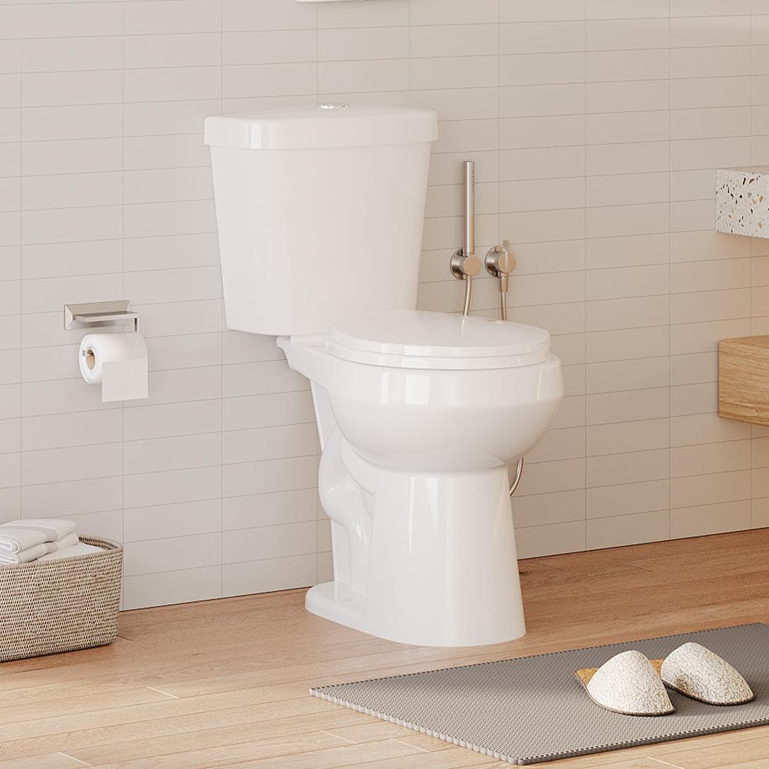 GarveeTech Two-Piece Toilet, 19 in Height ADA Toilet, Round for Bathrooms with Soft Close Seat, 1.28 Siphonic Flush, White