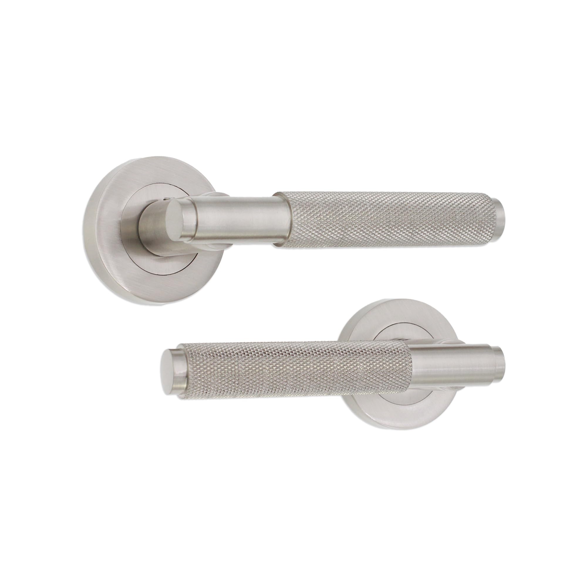 Infinity Decor Satin Nickel Pair Of Knurled Straight Lever Door Handles On Rose Set Internal Door Pull Handles Ideal For Interior And Exterior Use (Satin Nickel)