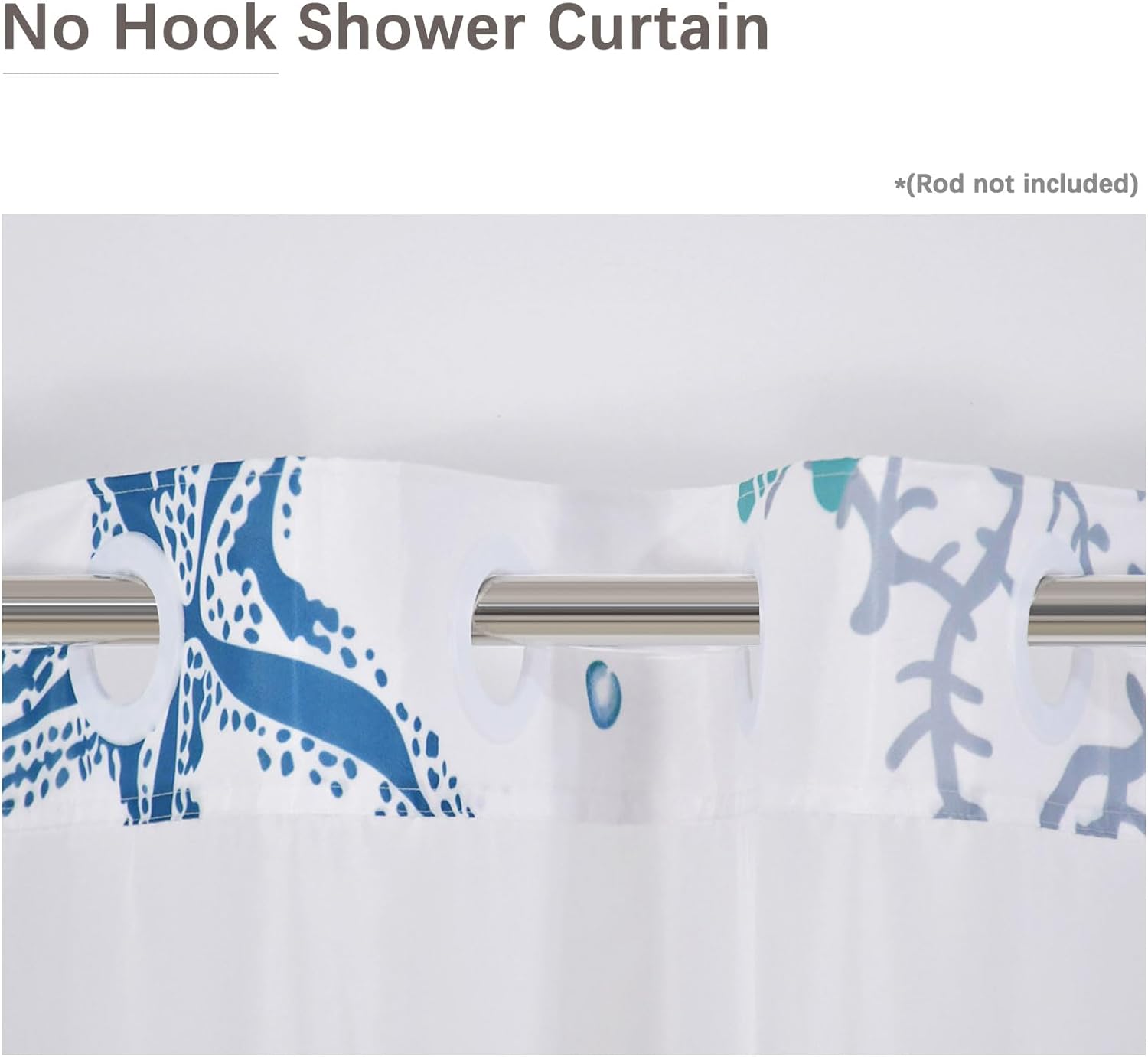 No Hook Shower Curtain,Ocean Theme Double-Layered Shower Curtain with Snap-in Liner and Weights,Starfish Coral Nautical Coastal Fabric Bath Curtain with See Through Mesh, 71x74in