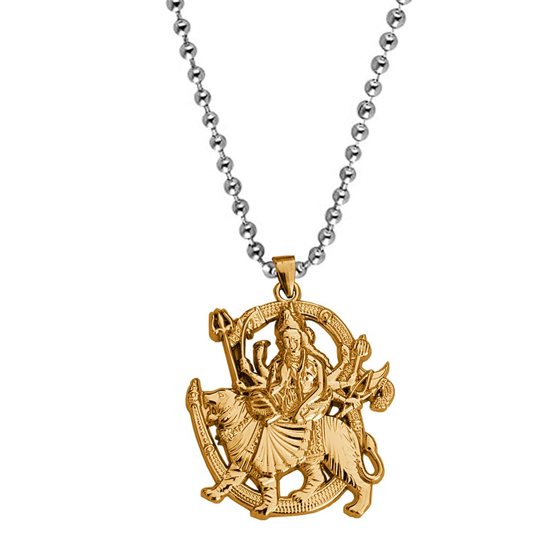 Hindu Lord Durga Kali Shakti Maa Chamunda Kaali Gold Brass Religious Spiritual Jewellery Pendant Necklace Chain for Men and Women-image-30