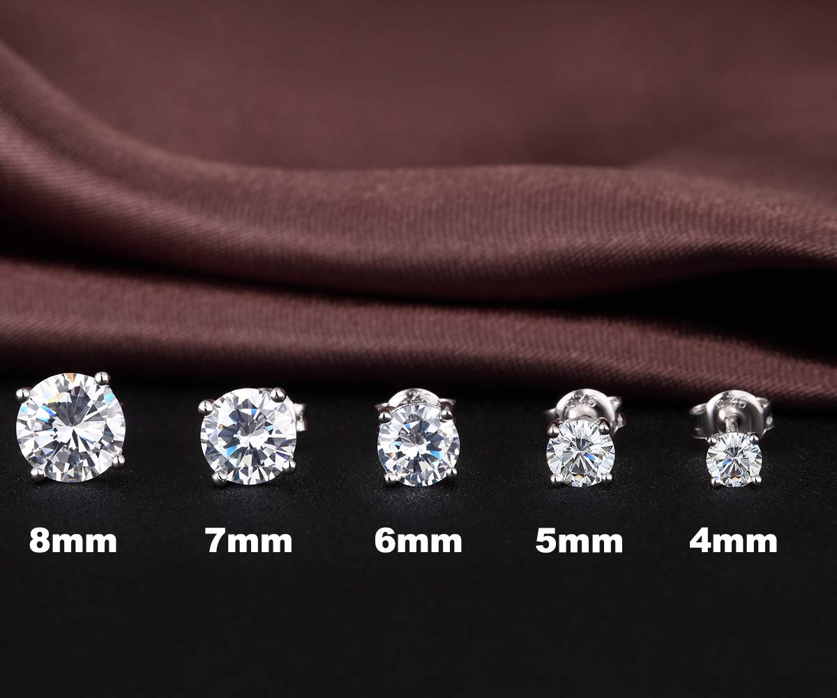 Bañado de Oro Blanco 18K - Pendientes Simulantes en Plata de Ley 925 con Brillante Circonitas Cúbicas y Diamante Swarovski para Mujer Hombre Tamaños 4-8mm