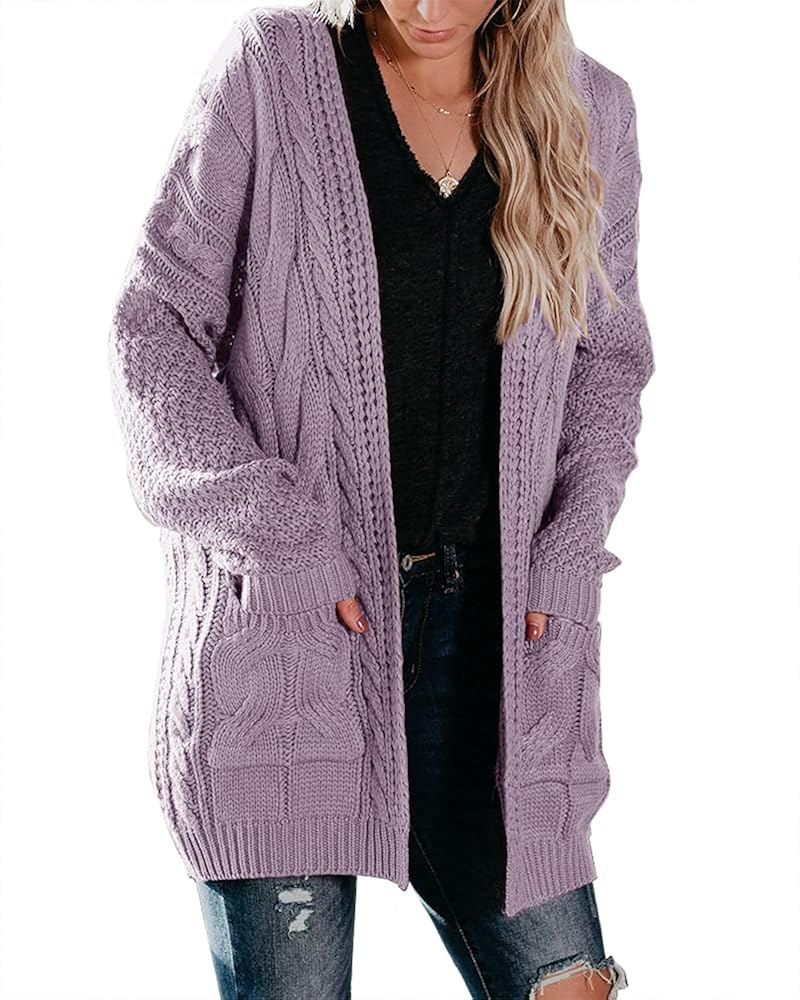 Saodimallsu Women's Oversized Checkered Cardigan - Long Open Front Knit Sweater With Pockets