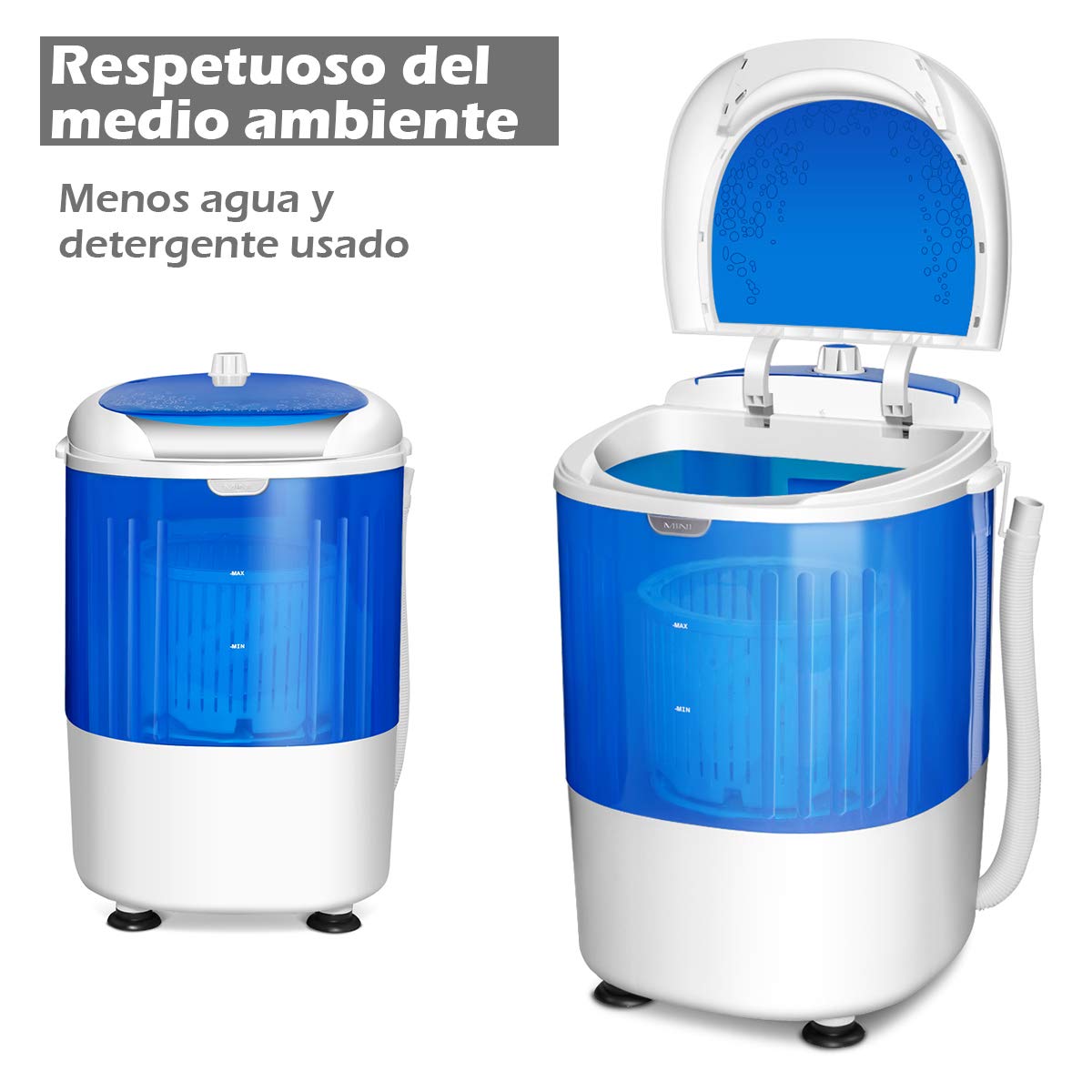 COSTWAY 2,5 kg Lavadora Portatil, 170W Mini Lavadora Semiautomática con Centrifugador para Camping, 2 en 1 Lavadora Pequeña con Pulsador y Bañera Giratoria para Viajes y Caravanas Camper
