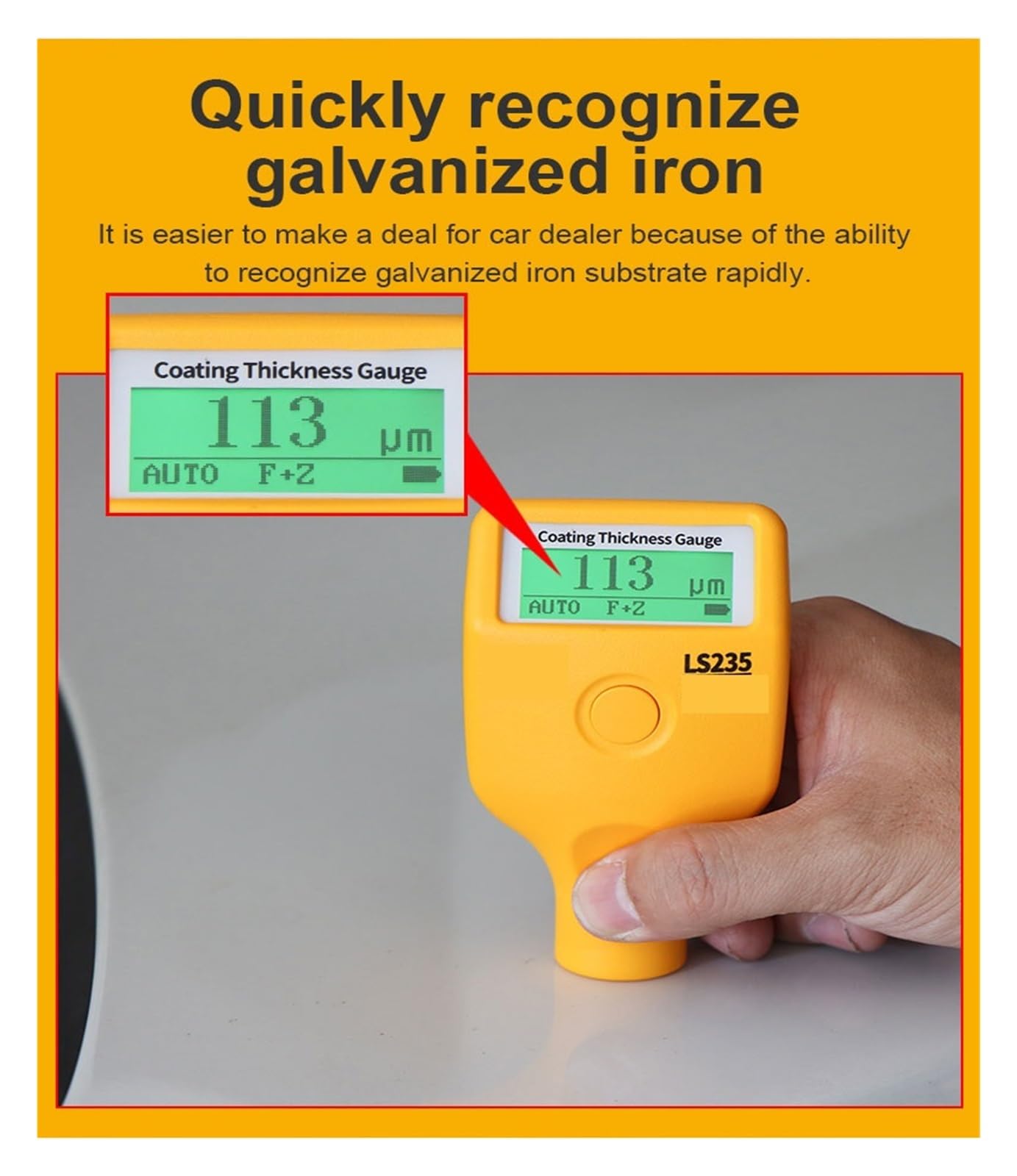 Spessimetro Vernice, LS235 Misuratore di spessore del rivestimento Automotive Paint Meter for carrozzeria in alluminio Fe Strato galvanizzato metallico