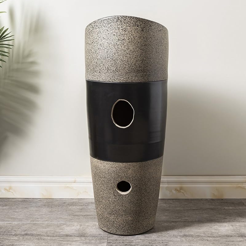 Pedestal Sinks Ceramic Column Sink Household Small Apartment Floor-Standing Wash Basin Balcony Outdoor Pool Bathroom (A)