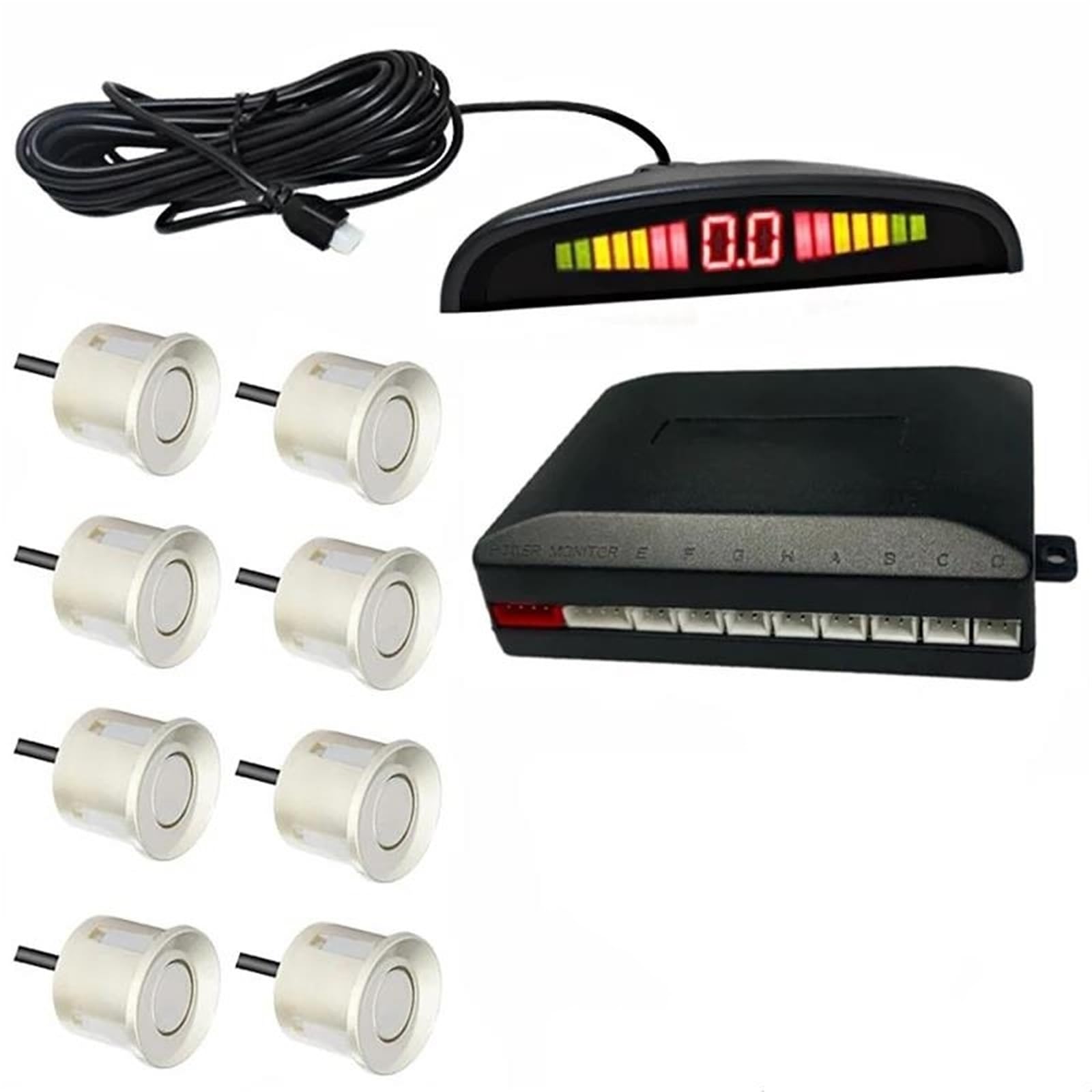 Parksensoren, Parktronic-Parksensor mit 8 Sensoren, Rückfahrsicherung, Parkradar-Monitor, Detektor, 22 mm Parksensoren, Sensor (rot) (Champagner-Gold)