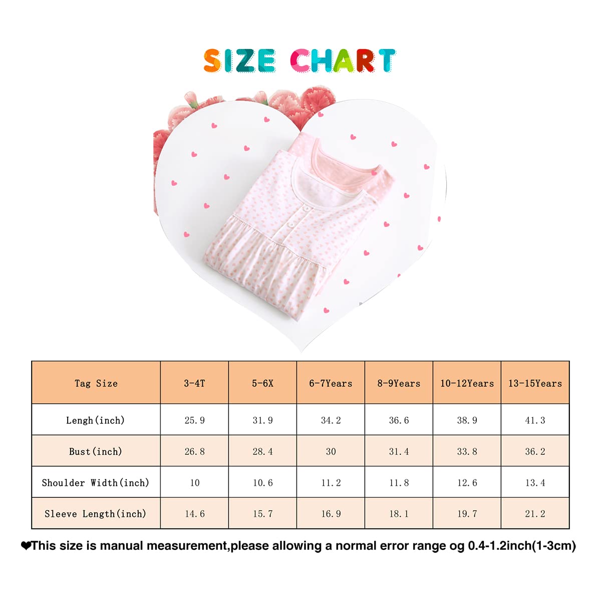 BANGSAUR Conjunto de vestido de algodón para niñas, vestido diario de princesa con estampado de corazón, paquete de 2, vestido casual para niña de 3 a 12 años
