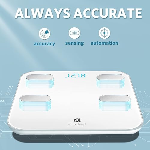 Vista 11 de arboleaf Báscula para peso corporal, báscula de peso con grasa corporal, báscula digital de baño, báscula de grasa corporal Bluetooth inteligente
