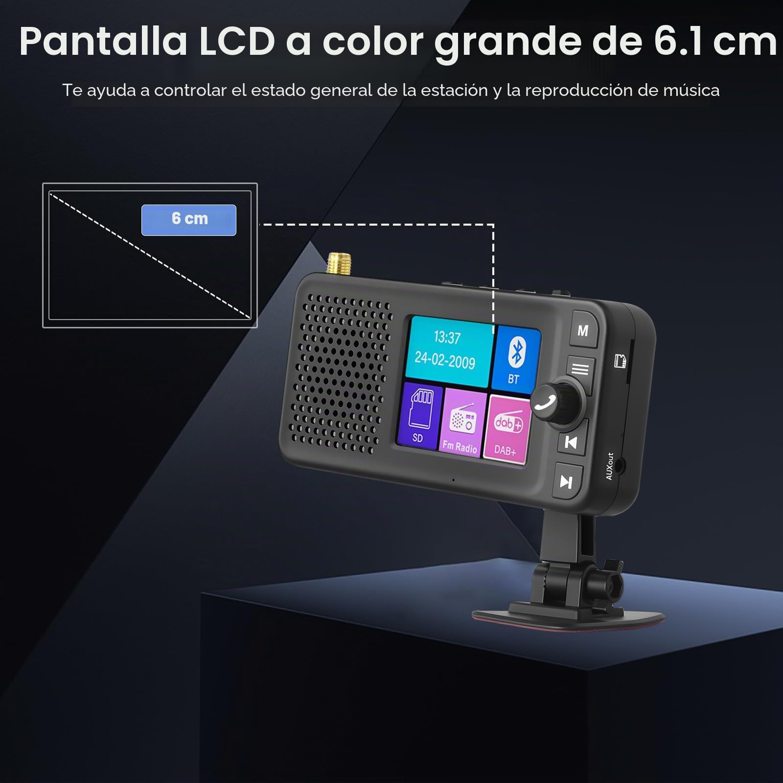Hikity Adaptador Dab+ Radio Coche 2,4" LCD BT FM Cargador | Transmisor DAB/FM. Bluetooth para Música. Entrada/Salida Auxiliar