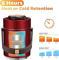 Vista 2 de 51 oz Adults Stainless Steel Vacuum Insulated Wide Mouth Soup Food Hot Food Jar with Keep Thermal Portable 2 Tier Stackable Bento Hot Food 51 oz Red