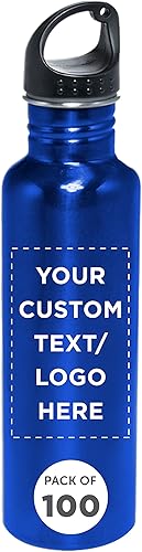 DISCOUNT PROMOS Botellas de agua personalizadas de acero inoxidable de 26 onzas, juego de 100 unidades, reutilizables, a prueba de fugas, perfectas