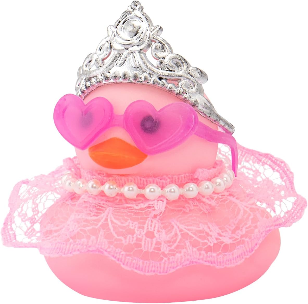 wonuu Car Rubber Duck Decoration Pink Car Accessories for Dashboard, Lace Pearl String