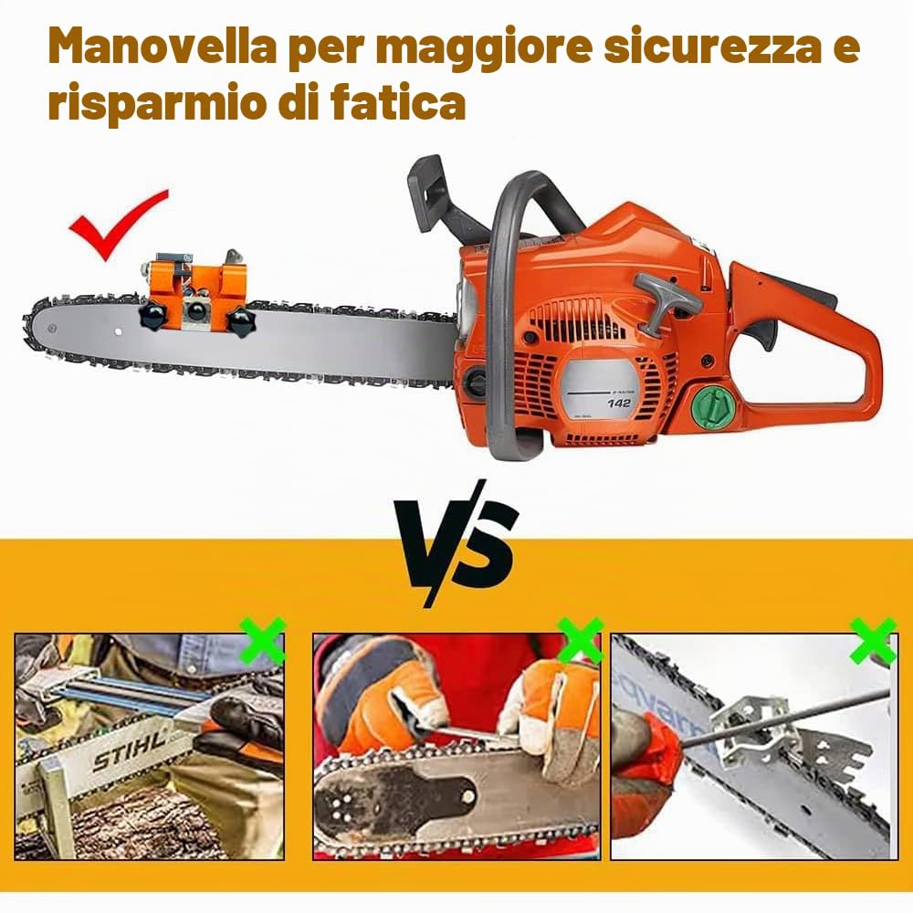 Affilacatene Per Motosega, Affila Motosega Portatile, Affilacatene Manuale Per Motosega, Affilacatene, Set con 5 Testine Abrasive, Per Tutti i Tipi di Motoseghe