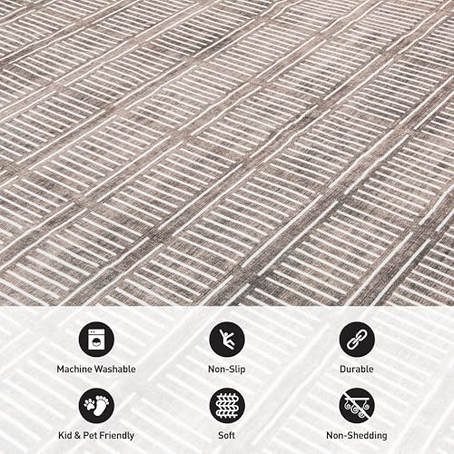 Rugshop Bohemian Stripe Lines Washable Non Slip Area Rug 2' x 3' Brown