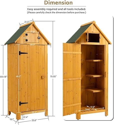 Miniatura 2 de Cobertizo de almacenamiento al aire libre, cobertizo de jardín de madera con techo de asfalto impermeable, puerta y gancho con cerradura, armario de