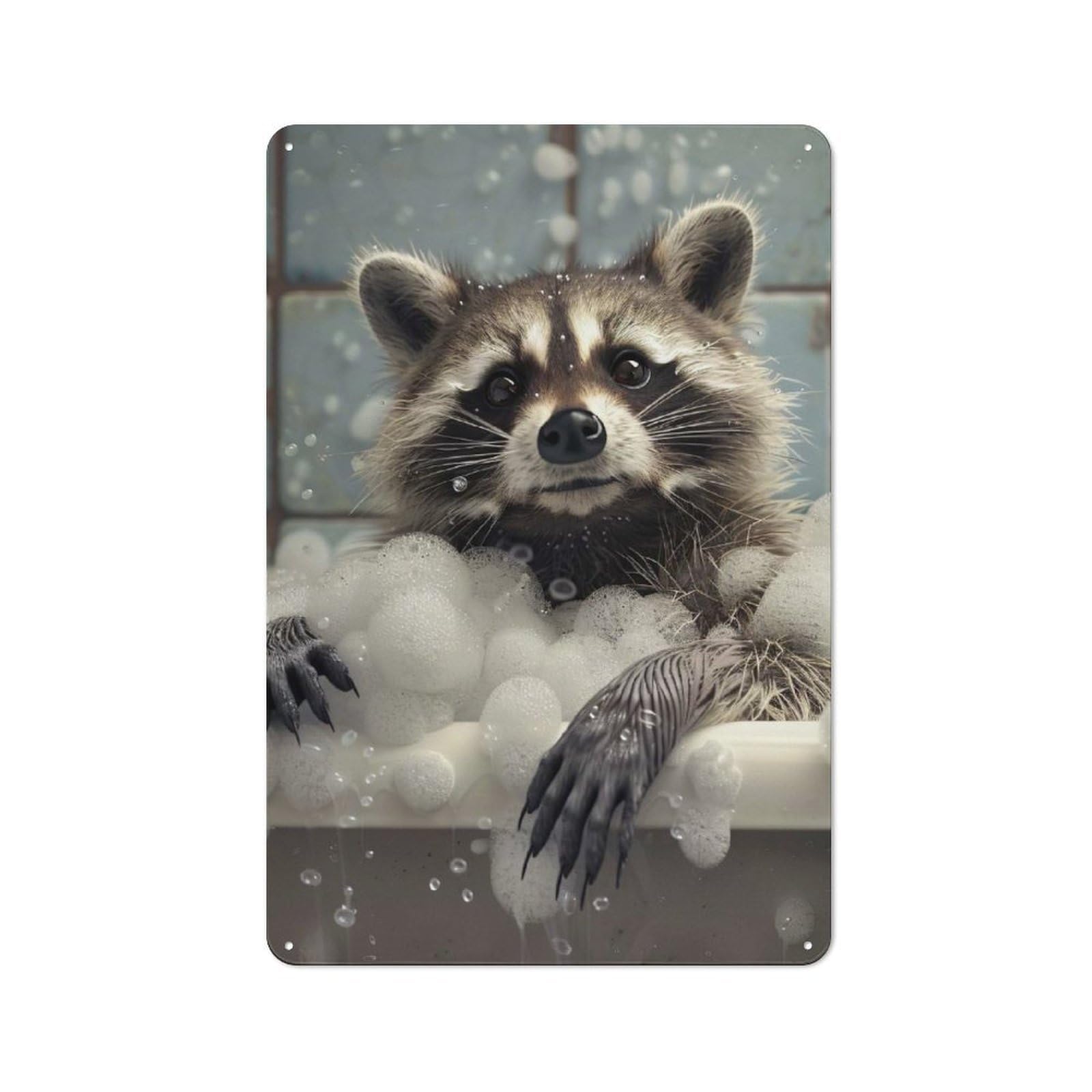 Junmoney Style-4 Raccoon In A Bubble Bath Poster, Picture, Metal Print, Paint By Creed Rustic Metal Sign 30X20cm, Barn Style Farmhouse Wall Decor For Kitchen, Cottage, Porch Or Garden Room