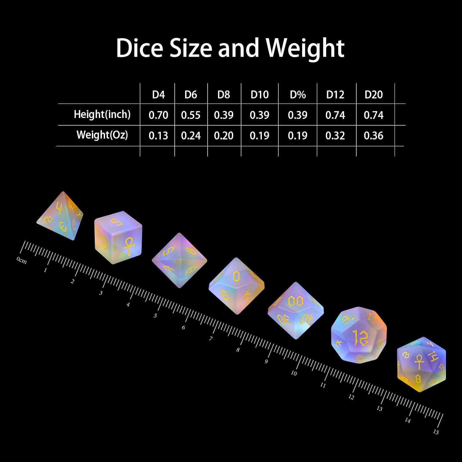 LUCKY-M Prism Glass DND Dice Set, 7PCS Frosted Rainbow Dice Dungeons and Dragons, Polyhedral dice with Case, D&D Dice for RPG and Tabletop Games DND Gift (Ankh)