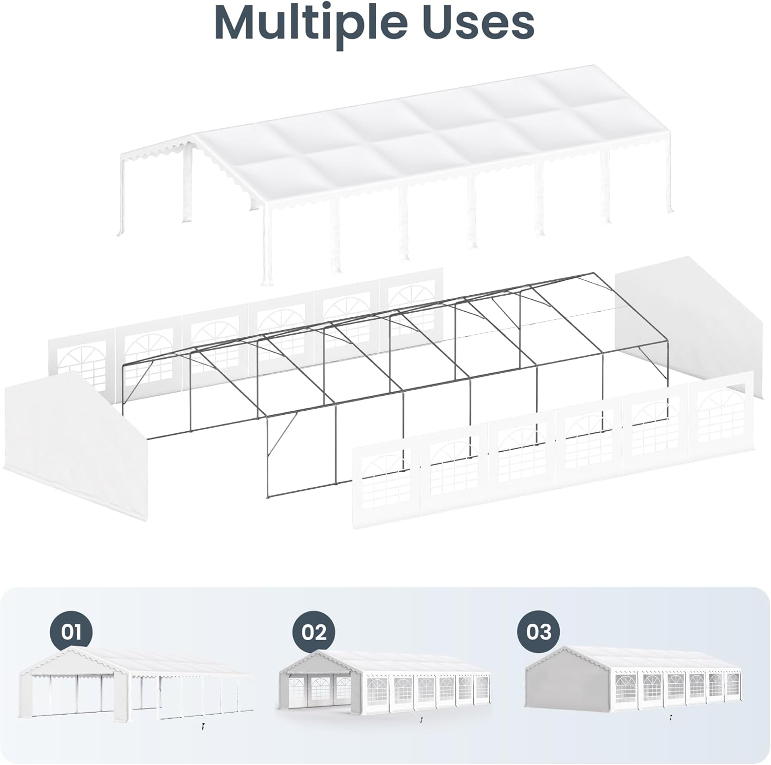PHI VILLA 20x40 Outdoor Heavy Duty Party Tent, Large Commercial Canopy Wedding Event Tent with Removable Sidewalls & 7 Storage Bags for Patio Outdoor Garden Events, White