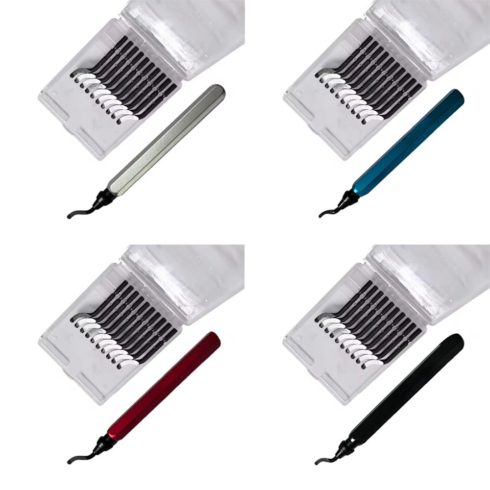 Lot de 4 outils d'ébavurage en métal avec 10 lames d'ébavurage rotatives à 360 degrés pour impressions 3D, tuyau, plastique, cuivre, PVC (4 couleurs)