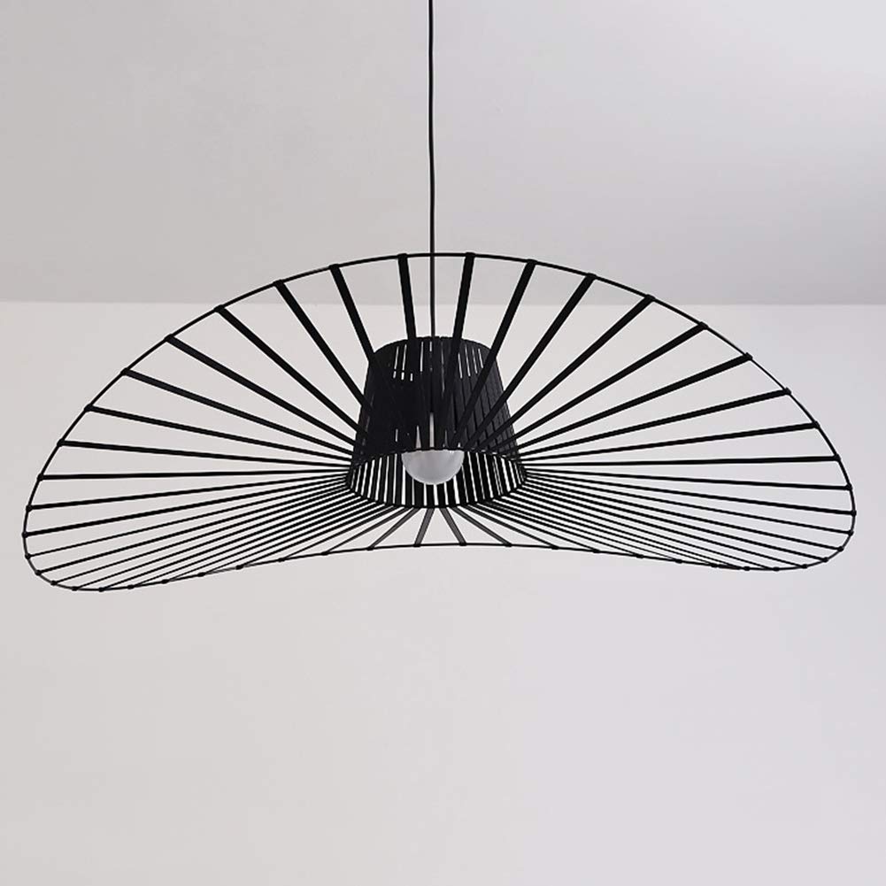 Suspension Vintage Light Salon LED Vertigo Lampe Luminaire Pendentif (Light Height Adjustable) Lumières En Fibre De Verre/Polyuréthane De Chapeau Lustre E27 Pour Abat-Jour Restaurant Black 80CM